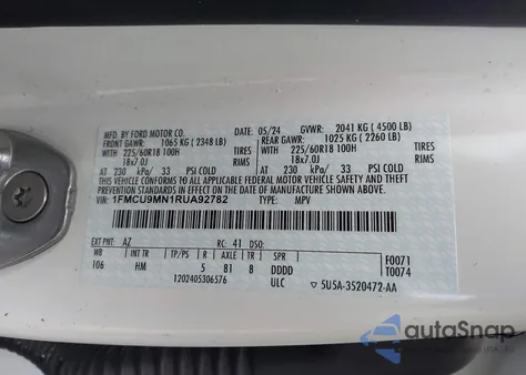 2024 Ford Escape St-Line from USA, damaged, VIN 1FMCU9MN1RUA92782